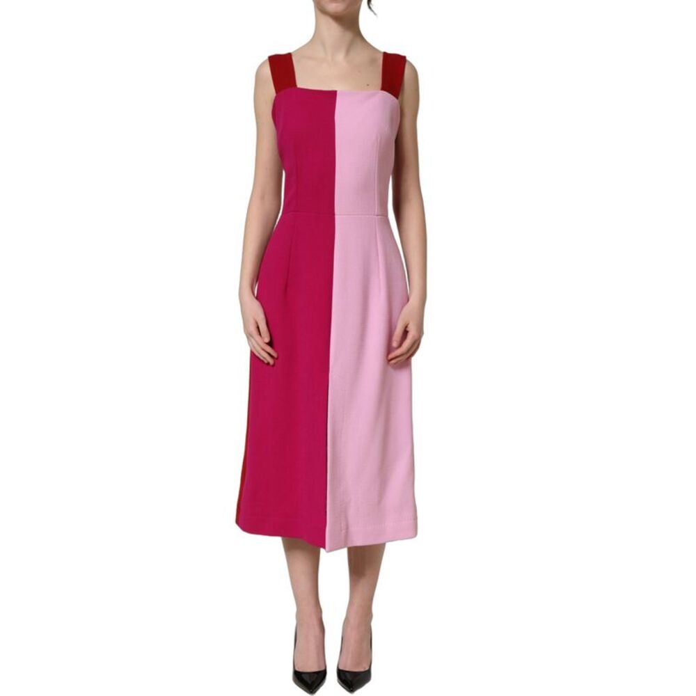 Dolce & Gabbana Two Tone Pink Wool Sleeveless Midi Women's Dress